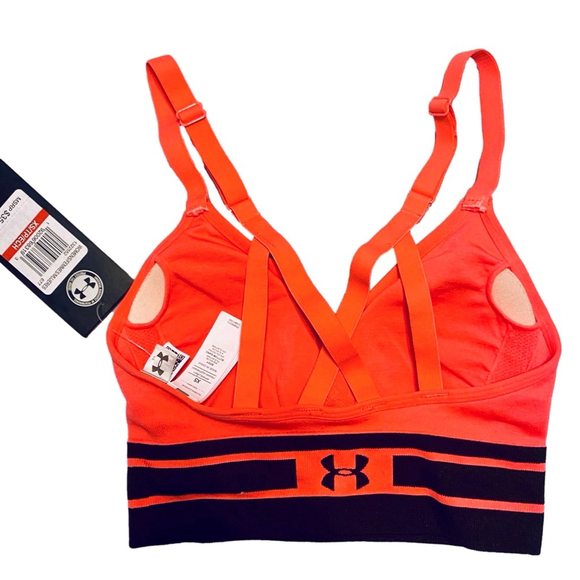 Neon Hot Pink and Black Under Armour Low Impact Seamless Longline Sports Bra XS - Picture 4 of 11